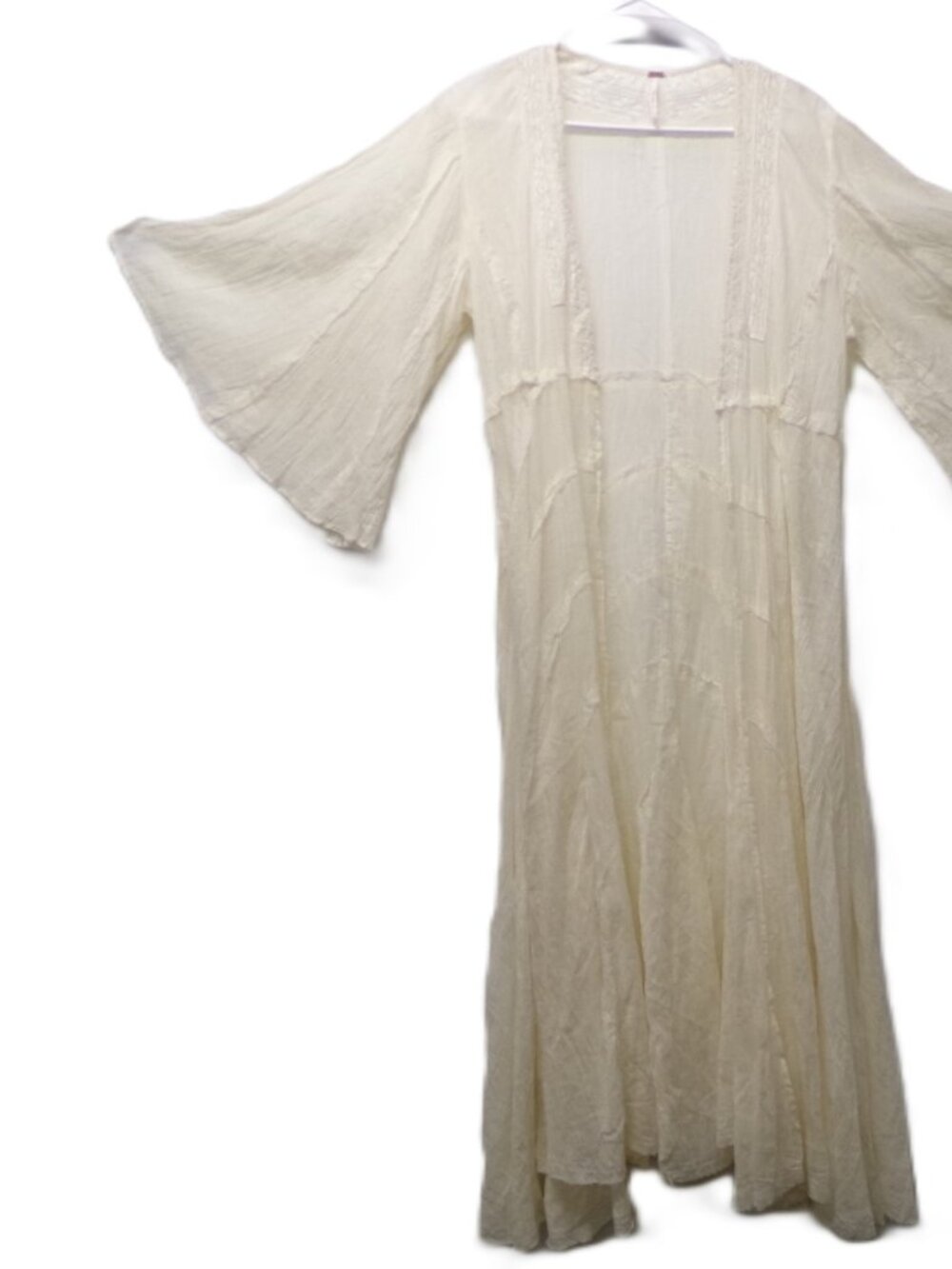 Free People Sheer Cotton Ivory Kimono Duster Maxi Boho Festival Flare Sleeves S - Picture 6 of 7